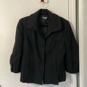 Ann Taylor 100% Wool Like New Black Blazer Jacket 3/4 Bishop Sleeves Size 12